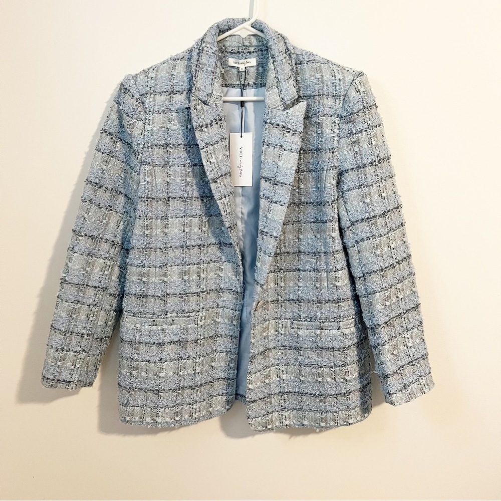Vici x Emily Travis Blue Tweed Blazer Medium NWT